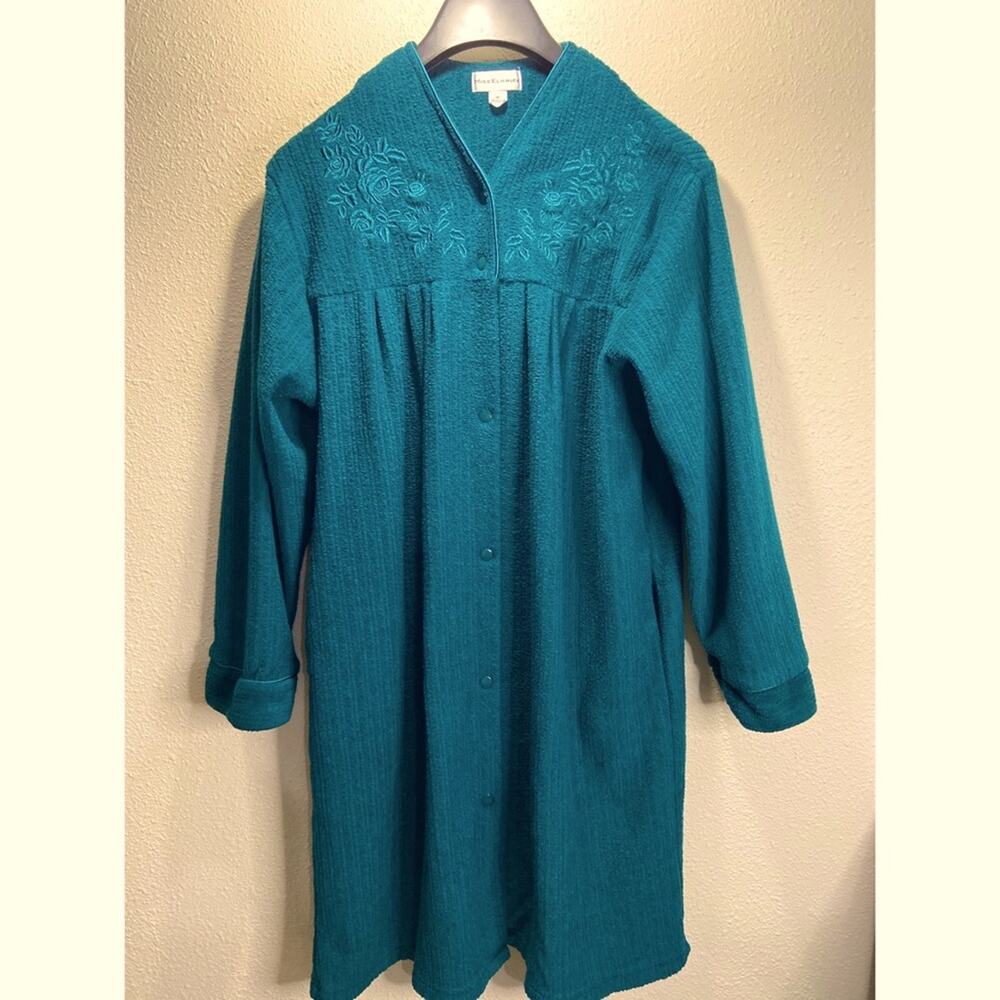 Miss Elaine Vintage Alpine Green Cottagecore Embroidered Nightgown Size M